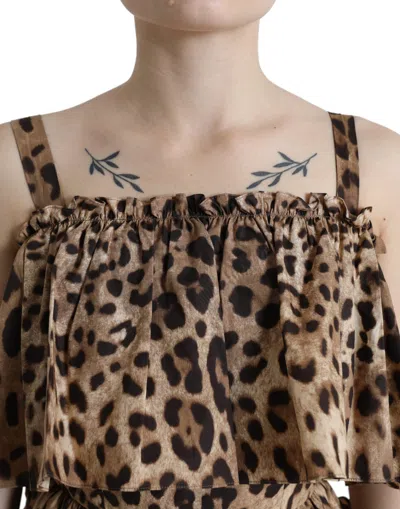 Dolce & Gabbana Brown Leopard Print Sleeveless A-line Dress In Brown