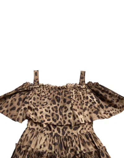Dolce & Gabbana Brown Leopard Print Sleeveless A-line Dress In Brown