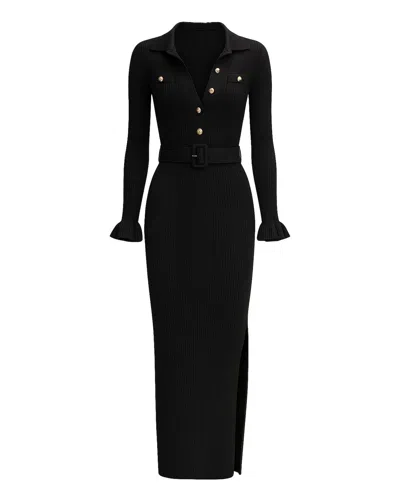 Self-portrait Black Ribbed Knit Maxi Dress In Black