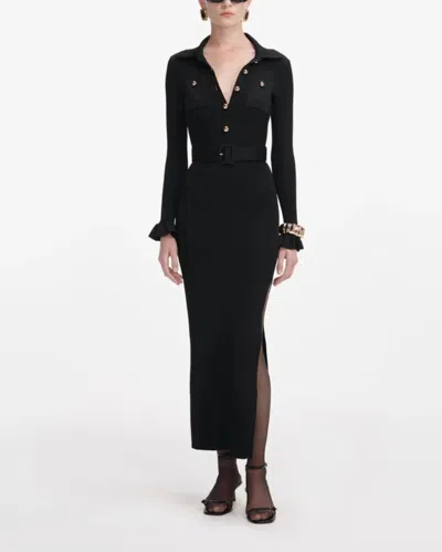 Self-portrait Black Ribbed Knit Maxi Dress In Black