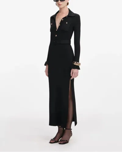 Self-portrait Black Ribbed Knit Maxi Dress In Black