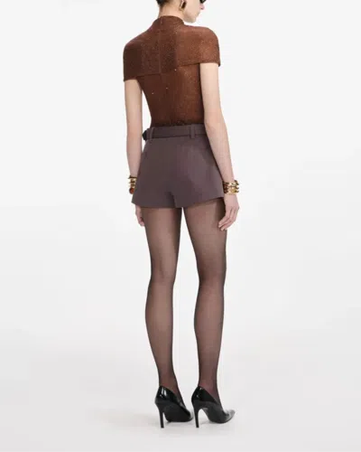 Self-portrait Brown Rhinestone Mesh Cut Out Top In Brown