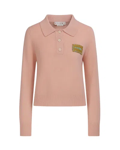 Marni Button Logo-appliqué Polo Top In Pink