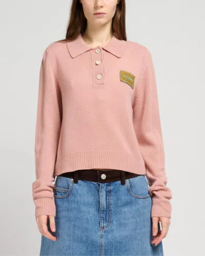 Marni Button Logo-appliqué Polo Top In Pink