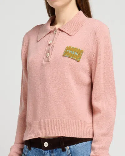 Marni Button Logo-appliqué Polo Top In Pink