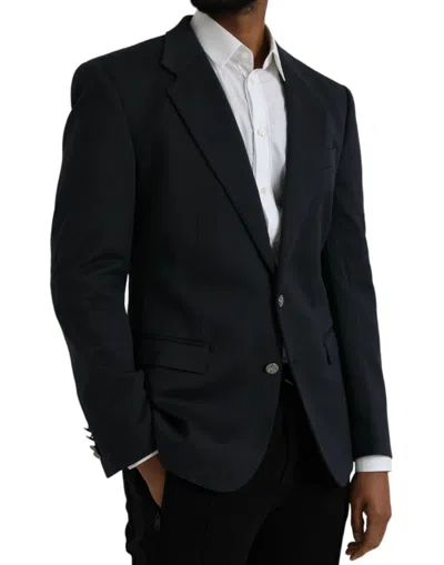 Dolce & Gabbana Dark Blue Cotton Single Breasted Coat Men's Blazer In Blue