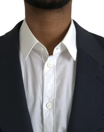 Dolce & Gabbana Dark Blue Cotton Single Breasted Coat Men's Blazer In Blue
