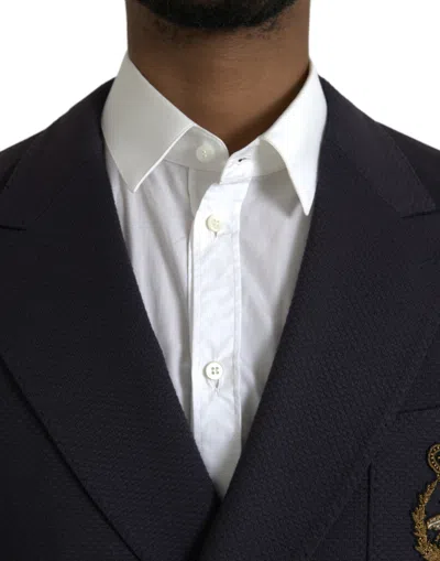 Dolce & Gabbana Dark Blue Crown Bee Double Breasted Men's Blazer In Blue