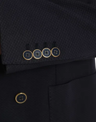 Dolce & Gabbana Dark Blue Crown Bee Double Breasted Men's Blazer In Blue