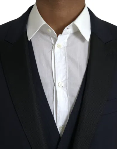 Dolce & Gabbana Dark Blue Martini Wool Formal 3 Piece Men's Suit In Blue