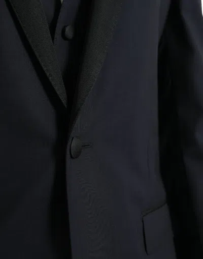 Dolce & Gabbana Dark Blue Martini Wool Formal 3 Piece Men's Suit In Blue