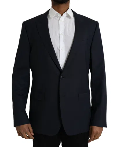 Dolce & Gabbana Dark Blue Wool Single Breasted Coat Men's Blazer In Blue