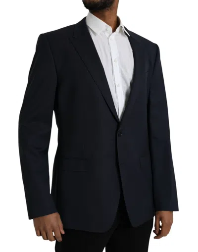 Dolce & Gabbana Dark Blue Wool Single Breasted Coat Men's Blazer In Blue