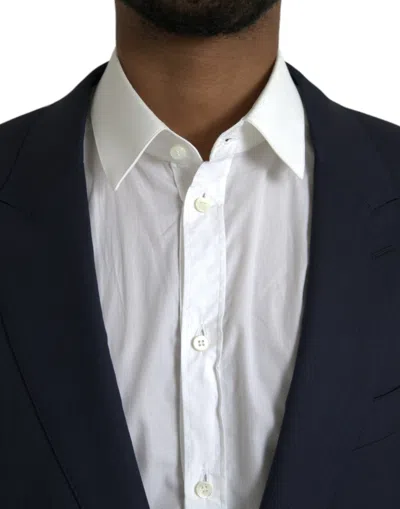 Dolce & Gabbana Dark Blue Wool Single Breasted Coat Men's Blazer In Blue