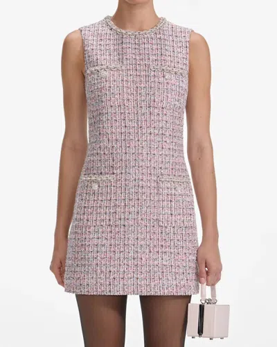 Self-portrait Pink Boucle Sleeveless Mini Dress In Pink