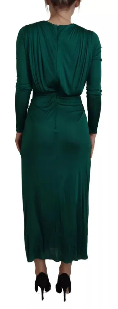 Pre-owned Dolce & Gabbana Dark Green Viscose Long Sleeve Midi Women's Dress ()