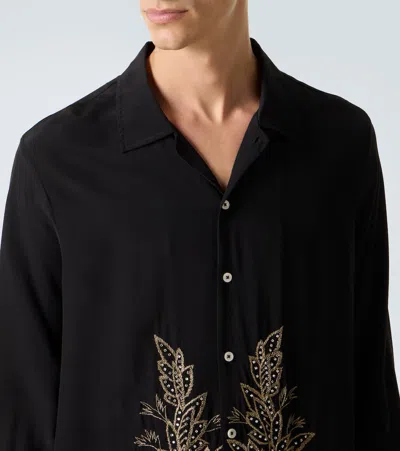 Bode Beaded Epoque Embellished Silk Shirt In Black