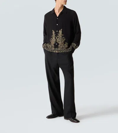 Bode Beaded Epoque Embellished Silk Shirt In Black
