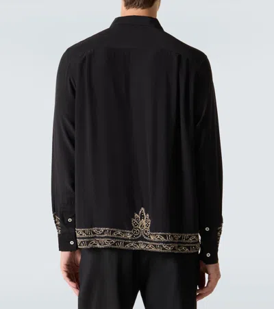 Bode Beaded Epoque Embellished Silk Shirt In Black