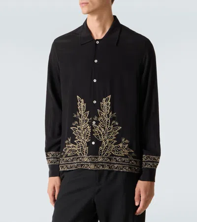 Bode Beaded Epoque Embellished Silk Shirt In Black