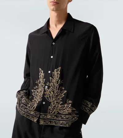Bode Beaded Epoque Embellished Silk Shirt In Black