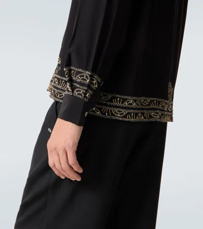 Bode Beaded Epoque Embellished Silk Shirt In Black