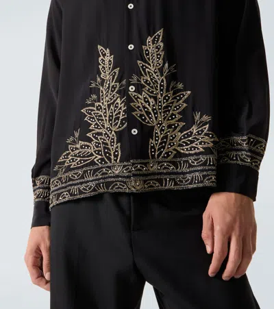 Bode Beaded Epoque Embellished Silk Shirt In Black
