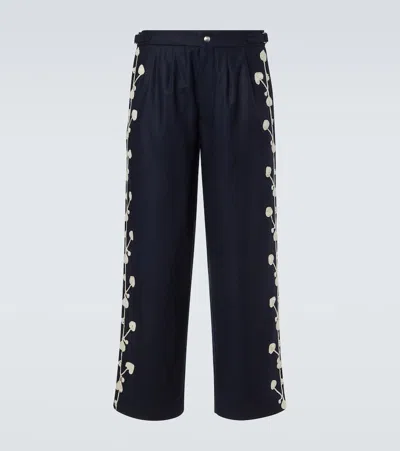 Bode Snowdrop Wool-blend Wide-leg Pants In Blue