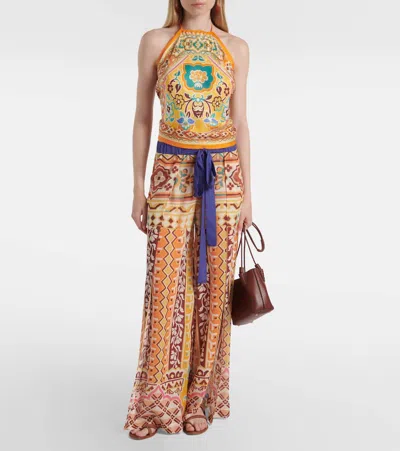 印花高腰阔腿裤