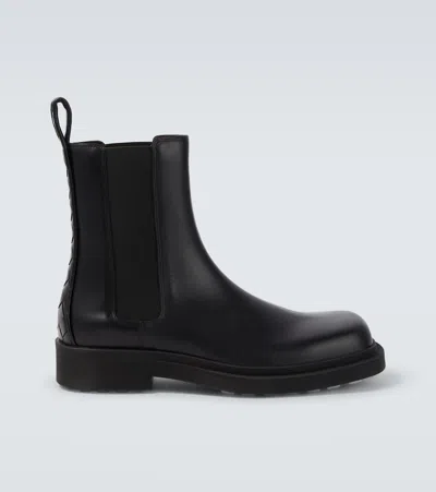 Bottega Veneta Leather Intrecciato-detail Ben Chelsea Boots In Black
