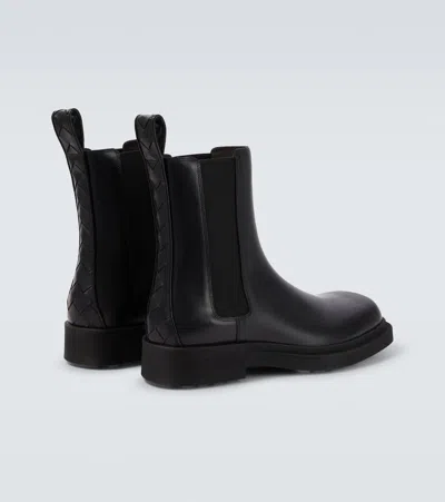 Bottega Veneta Leather Intrecciato-detail Ben Chelsea Boots In Black