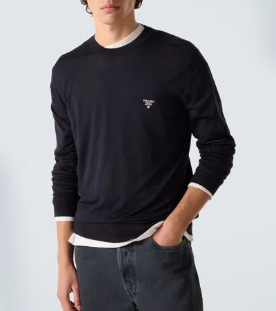 Prada Black Wool Sweater In Blue