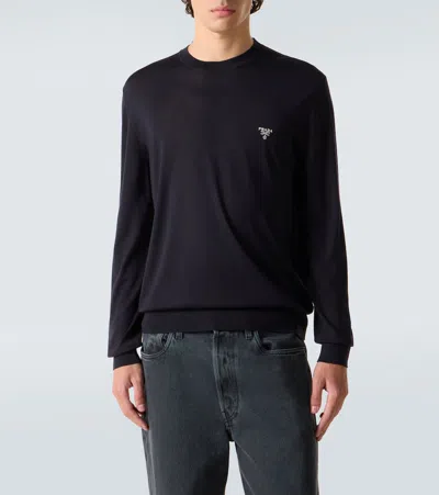 Prada Black Wool Sweater In Blue