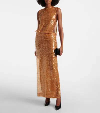 Christopher Esber Illuminate Sequined Tulle Gown In Brown