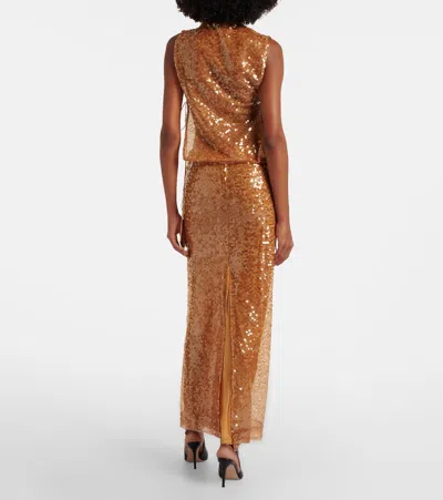 Christopher Esber Illuminate Sequined Tulle Gown In Brown