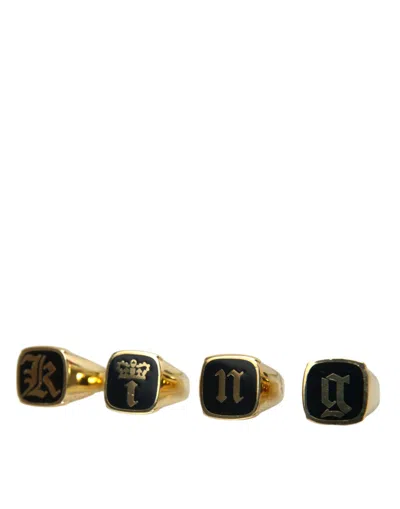 Dolce & Gabbana Gold Brass King Enamel Set Of 4 Ring In Gold