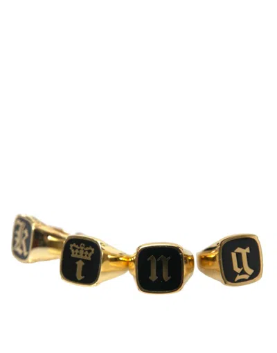 Dolce & Gabbana Gold Brass King Enamel Set Of 4 Ring In Gold