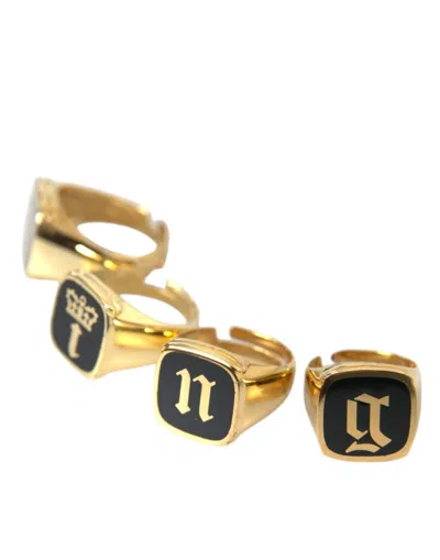 Dolce & Gabbana Gold Brass King Enamel Set Of 4 Ring In Gold