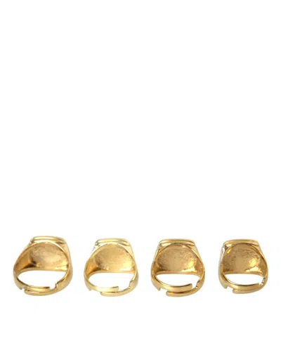 Dolce & Gabbana Gold Brass King Enamel Set Of 4 Ring In Gold