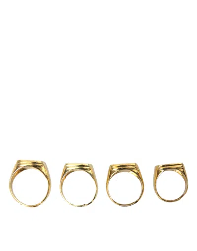 Dolce & Gabbana Gold Brass King Enamel Set Of 4 Ring In Gold