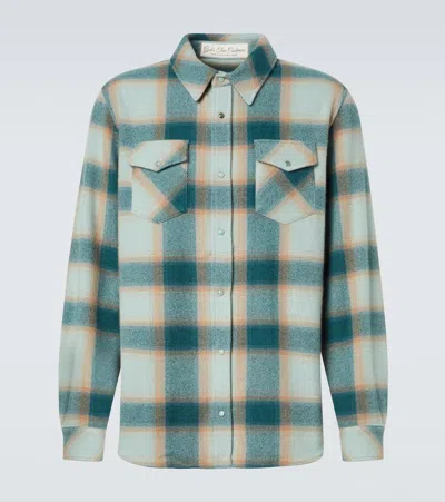 God's True Cashmere Shadow Plaid Cashmere Shirt With Emerald In Green