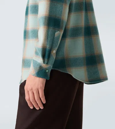 God's True Cashmere Shadow Plaid Cashmere Shirt With Emerald In Green