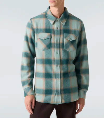 God's True Cashmere Shadow Plaid Cashmere Shirt With Emerald In Green
