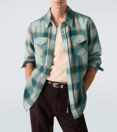 God's True Cashmere Shadow Plaid Cashmere Shirt With Emerald In Green