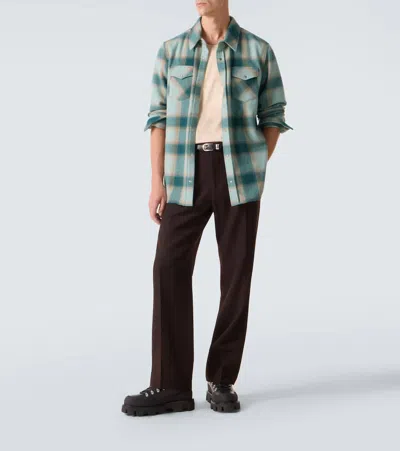 God's True Cashmere Shadow Plaid Cashmere Shirt With Emerald In Green