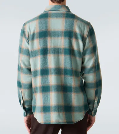 God's True Cashmere Shadow Plaid Cashmere Shirt With Emerald In Green