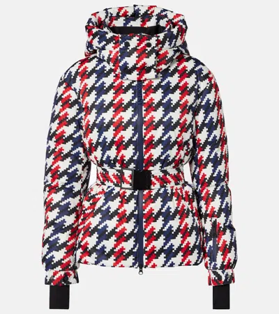Perfect Moment Candice Hooded Belted Houndstooth Down Ski Jacket In Multi