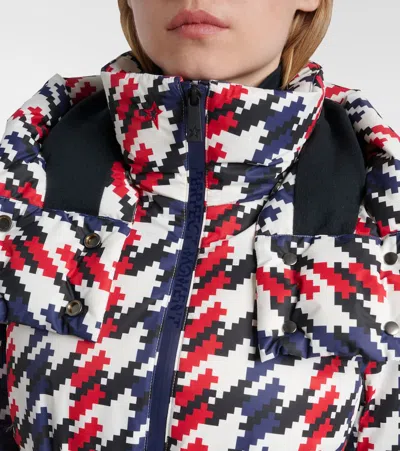 Perfect Moment Candice Hooded Belted Houndstooth Down Ski Jacket In Multi
