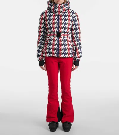 Perfect Moment Candice Hooded Belted Houndstooth Down Ski Jacket In Multi