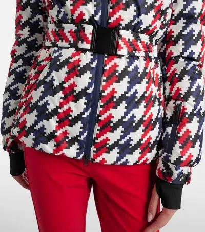 Perfect Moment Candice Hooded Belted Houndstooth Down Ski Jacket In Multi